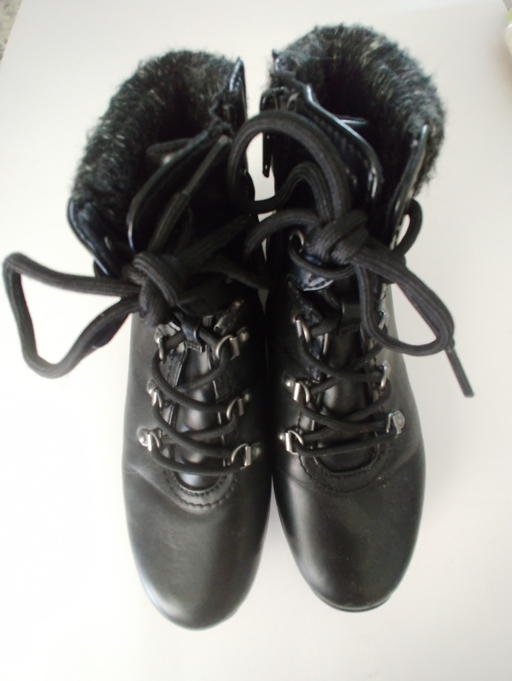 Kim Rogers Black Lace-Up Boots with Faux Fur Cuff Size 8